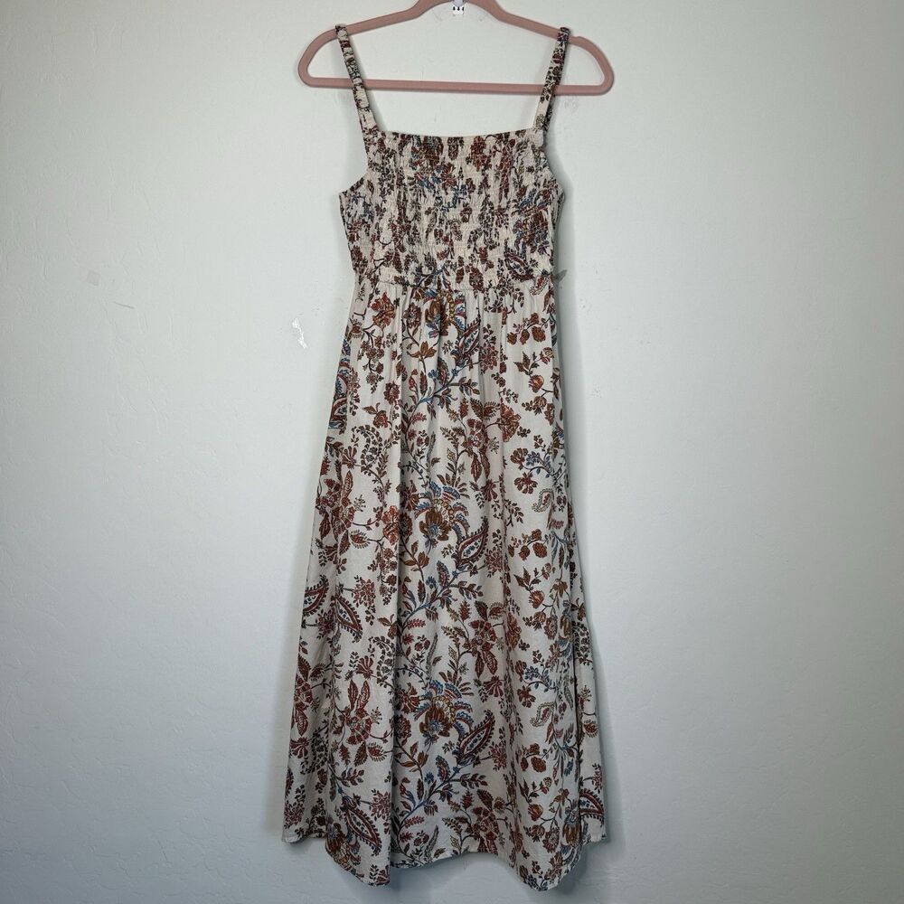 Old Navy Medium Paisley Floral Cotton Poplin Smocked Cut-out Midi Dress Boho